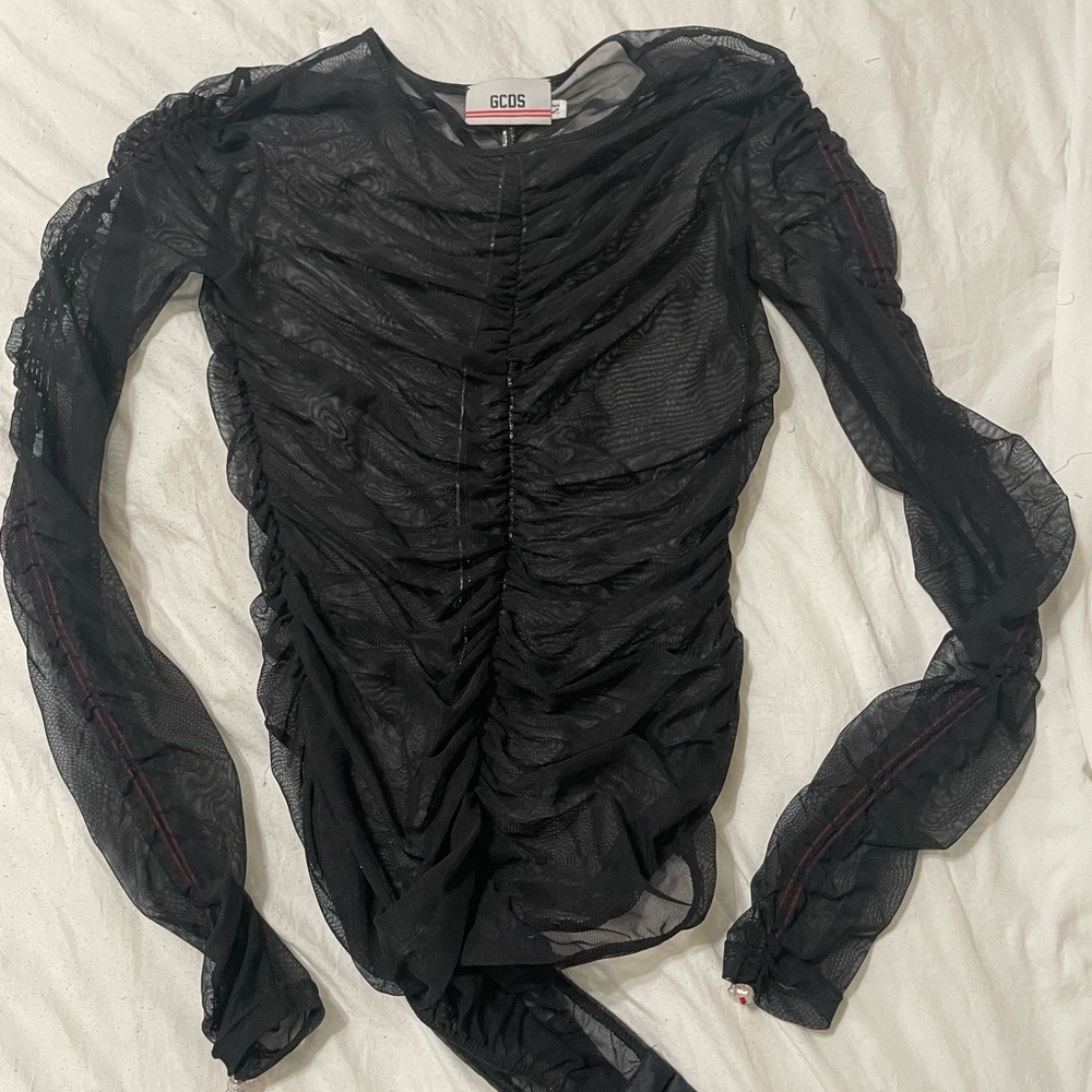 GCDS Black Ruched Mesh BODYSUIT